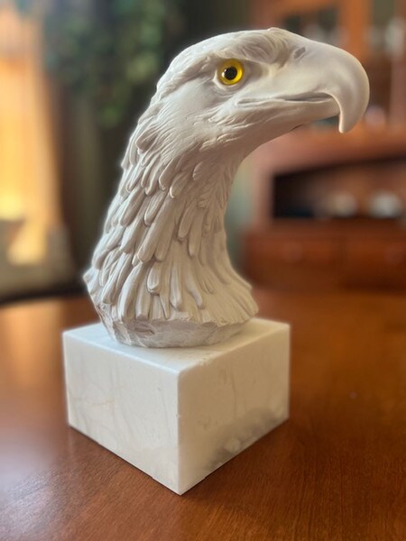 American Eagle Head Marble Bust Statue Alabaster Base Awards Bald